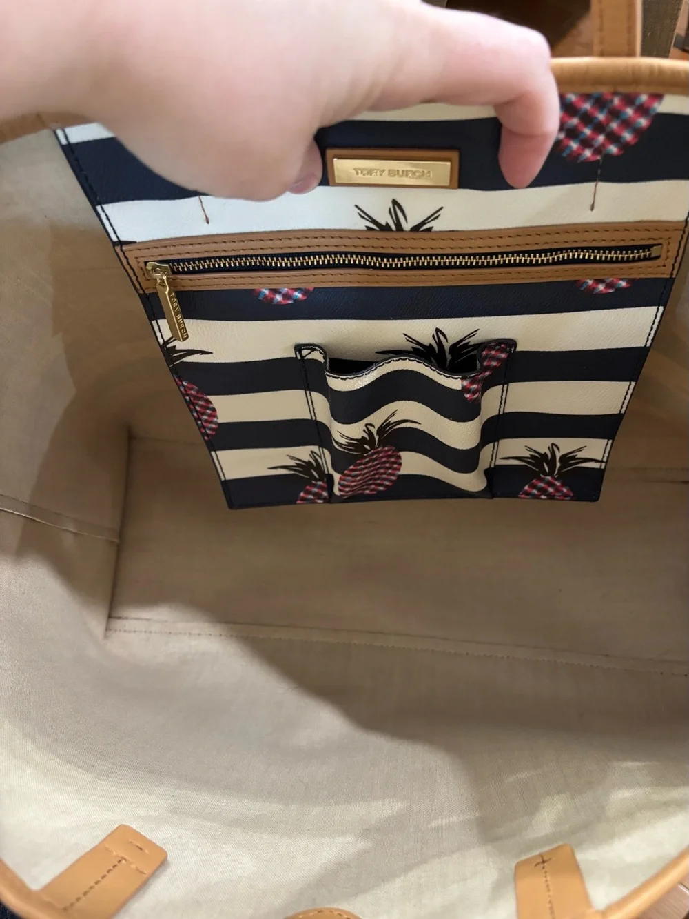 Tory Burch Kerrington Striped Pineapple Tote